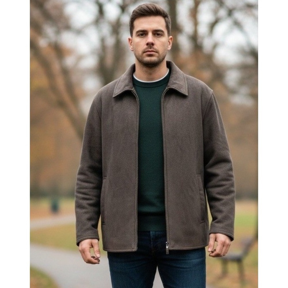 Johnston & Murphy Full Zip Bomber Jacket Mens Large Brown Faux Fur Suede Pockets